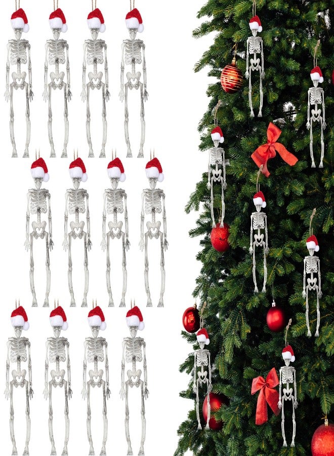 Silipull 12 Pcs Christmas Skeleton Figurine with Santa Hat 7.3 Inch Skeleton Santa Claus Tree Hanging Ornament Mini Skeletons Figurines for Christmas Indoor Outdoor Party Decoration - Image 1